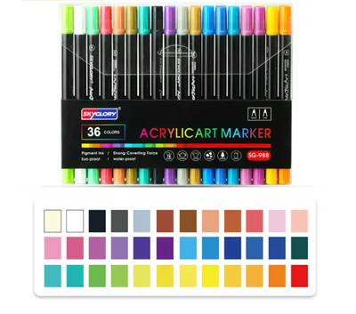 Produktbild von Lackmarker Acrylstifte für Steine,36Farben Wasserfest Dual Tip Marker Stifte für Papier,Leinwand, Glas, Keramik, Holz - Ideal zum Basteln,Bemalen