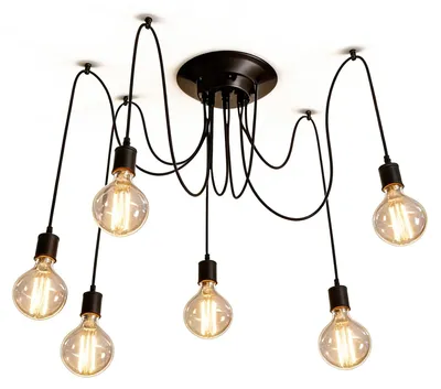 Produktbild von VETOLAKA Pendelleuchte Spinne 6 Flamming,Pendelleuchte Esstisch, Verstellbare DIY Hängelampe E27, Kronleuchter Vintage, Jeweils Mit 1,5 m Kabel, Spinne Stil Kronleuchter für Wohnzimmer Schlafzimmer