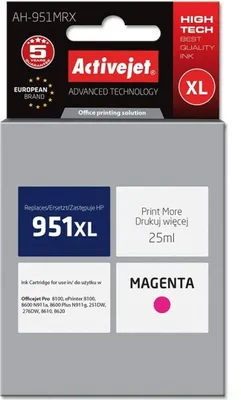 Immagine prodotto di Activejet AH-951MRX HP Printer Ink, Compatible with HP 951XL CN047AE;  Premium;  25 ml;  magenta.