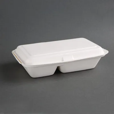 Produktbild von Fiesta Compostable Kompostierbare Menüboxen Aus Bagasse Mit Klappdeckel Weiß 2-Geteilt (200 Stück)