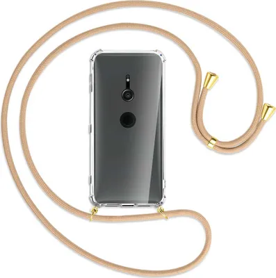 Produktbild von Handykette Backcover-Schutzhülle mit Band (Metall goldfarben) für Sony Xperia XZ2 - beige