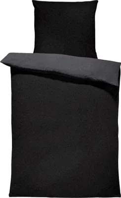 Produktbild von Winter Bettwäsche Doubleface Uni Wende kuschelig flauschig warm weich Fleece, Größe:2 teilig 135x200 cm, Farbe:schwarz / anthrazit