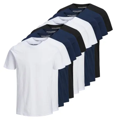 Produktbild von JACK&JONES Herren T-Shirt, 10er Pack - JJEORGANIC BASIC TEE O-NECK, Kurzarm, Baumwolle Weiß/Marineblau/Schwarz 2XL