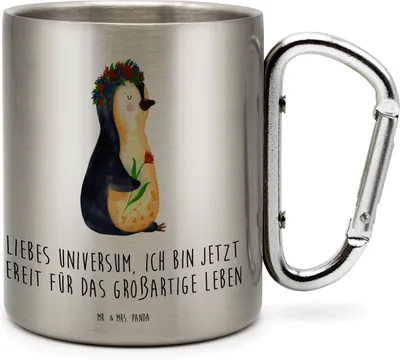 Produktbild von Mr. & Mrs. Panda thermotasse Pinguin Blumen - Transparent - Geschenk, Teetasse, Thermobecher, Positiv, Universum, Motivation, Trinkbecher Edelstahl, isoliertasse