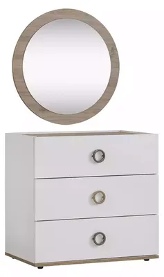 Immagine prodotto di Gruppo di cassettiere con specchio Cassettiere in legno bianco Set di armadi per la camera da letto