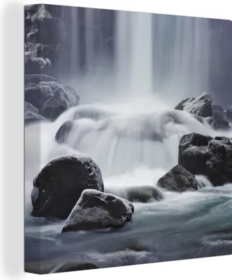 Produktbild von MuchoWow® - Leinwandbilder - Wasserfall - Steine - Natur, Wandbild, Wanddeko Bilder Wohnzimmer, 50x50 cm