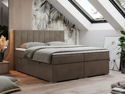 Produktbild von Boxspringbett 140x200, Bett 140x200 mit Matratze und Topper, Boxspringbett mit Bettkästen, Doppelbett - LOPE - 140x200 - Braun - Velvet - H4