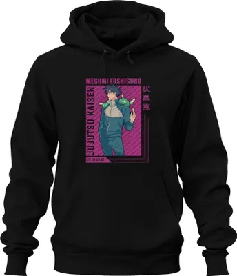 Produktbild von Megumi Fushiguro Jujutsu Kaisen Shikigami Anime Geschenk Retro Uni Hoodie Kapuzenpullover, Schwarz, XL