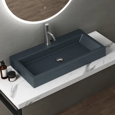 Produktbild von doporro Design Aufsatzwaschbecken Hängewaschbecken Waschbecken Matt Anthrazit BTH 76.5x42x10 cm Waschtisch aus Mineralguss Colossum06