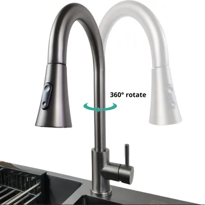 Obrázok produktu pre ANW HOME Kuchynská batéria – čierna – batéria na kuchynský drez s jednopákovou batériou, vysokotlaková batéria z nehrdzavejúcej ocele, moderná kuchynská batéria na drez