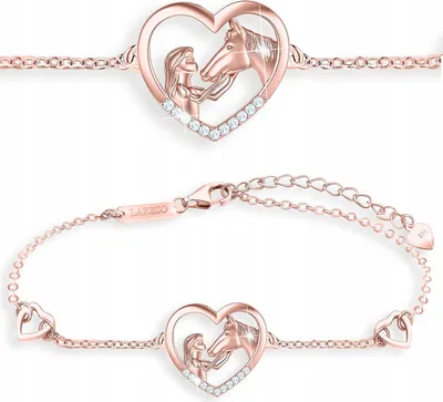 Produktbild von Vergoldetes Herzarmband Mädchen mit Pferd mit Zirkonias SILBER 925