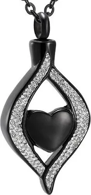 Image de Pendentif de luxe pour cendres avec chaîne (55 cm) pour les cendres, les cheveux ou le parfum - Bijoux commémoratifs avec aide au remplissage des cendres et sac de rangement - Black Diamond
