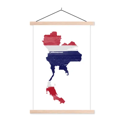 Produktbild von MuchoWow® Textilposter Karte mit Flagge Thailand 120x180 cm mit holzfarbenen Rahmen - Textil-Plakat