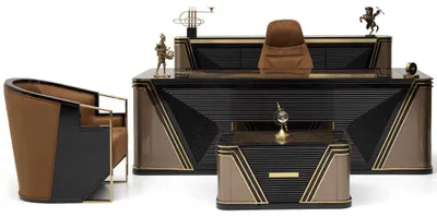 Productafbeelding van 4tlg. Designer Büro Möbel Elegant Arbeitstisch Bürogarnitur Holz Arbeitszimmer