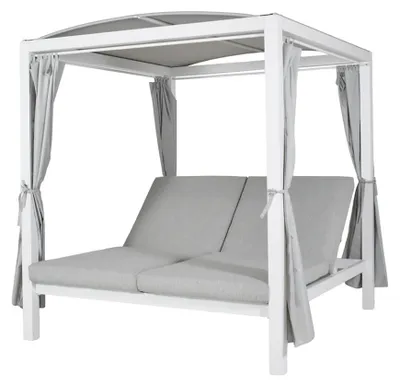Produktbild von HOME DELUXE - Sonnenliege - LYON inkl. Abdeckung, Maße: ca. 208 x 188 x 207 cm, FARBE: Weiß, Loungebett für 2 Personen, inkl. Vorhänge und Sonnendach I Gartenliege Doppelliege Gartenliege