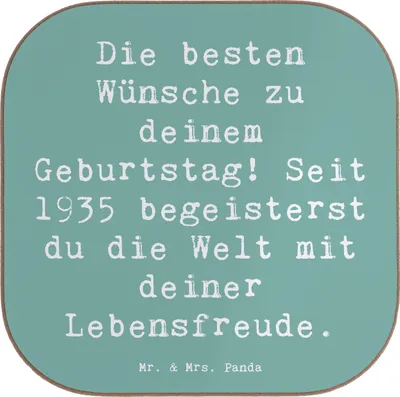 Produktbild von Mr. & Mrs. Panda Untersetzer für Gläser Spruch 1935 Geburtstag - Meeresbrise - Geschenk, Tassenuntersetzer, gläseruntersetzer, Ehrentag, Tischschoner, Glas, Coaster