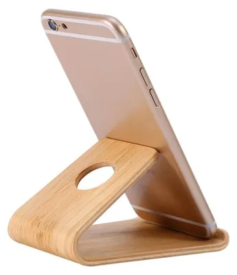 Produktbild von Handy Ständer Bambus, Handy Halterung Schreibtisch Bambus Handyhalter Tisch Bambus Telefonständer Holz Tablet Ständer Schreibtisch Handy Ständer aus Holz, für iPhone, iPad und Alle Handys