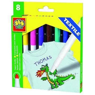 Produktbild von SES Creative SES Textilstifte Super 8 Farben, Blau, Braun, Pink, Türkis, Gelb, Rundspitze, Mehrfarbig, Textil, 3 Jahr(e), 1 Jahr(e)