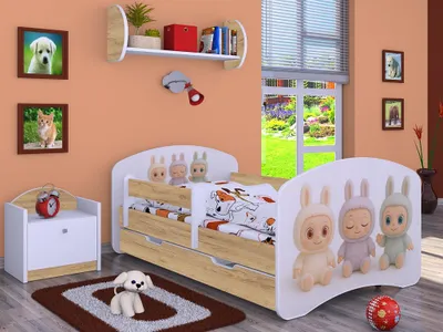 Obrázek produktu pro BDW, dětská postel s matrací, lamelový rošt, zásuvka, LABU, dub craft, 180x90