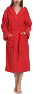 Image de Peignoir en éponge pour femme Ladeheid, 100 % coton, LA40-102 (rouge (D10) (grammage 450), taille S)