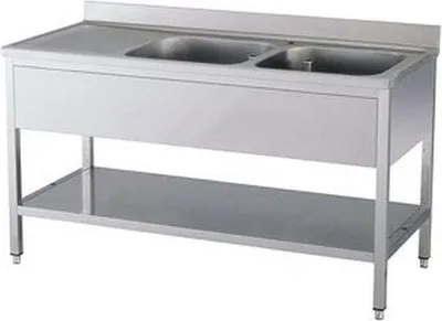 Produktbild von KBS Spültisch 1600x700x850 mm mit Aufkantung 2 Becken rechts mit Grundboden