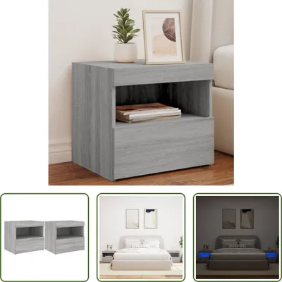 Imagen del producto de Mesitas de noche "The Living Store" con iluminación LED, 2 unidades, color gris Sonoma, dimensiones 50x40x45 cm