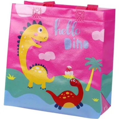 Obrázek produktu pro Dárková taška s dinosaurem růžová 23 cm x 21,5 cm x 11 cm