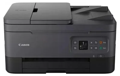 A front view of a black and gray Canon Pixma printer.