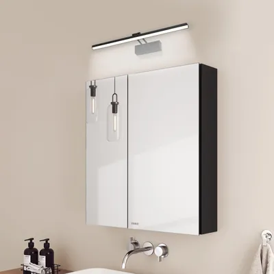 Produktbild von EMKE Spiegelschrank und Spiegellampen,60x65x14.5cm 2 Glasböden Schwarz Badspiegelschrank und Schwarz Wandleuchten Kaltweiß Licht 6500k