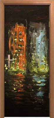 Produktbild von Türposter 80x200 cm Türaufkleber Türtapete Türfolie Klebefolie Kunst Architektur Nachtstadt Malerei