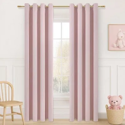 Zdjęcie produktu dla Zasłony zaciemniające w kolorze jasnoróżowym, 140 x 240 cm, 2 sztuki z pierścieniami, zasłony termoizolacyjne.