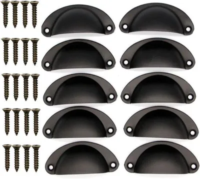 Produktbild von Famanu Set von 10 Vintage Muschelgriffen schwarz für Schubladen und Schränke
