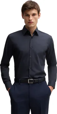 Produktbild von Hugo Boss H-HANK Hemd Slim Fit dunkelblau einfarbig Baumwolle