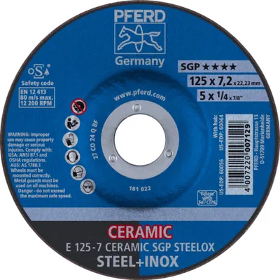 Image de PFERD Disque à ébarber CERAMIC SGP STEELOX D 125 x S 7 mm - 62212300