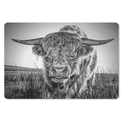 Produktbild von MuchoWow® Mauspad Mousepad Schottischer Highlander - Schwarz und Weiß 27x18 cm - Mousepads - Maus Mat - Pad - Mausunterlage - Büroartikel - Desk Matten