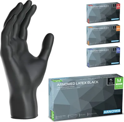 Produktbild von ARNOMED Gummihandschuhe Schwarz, Einweghandschuhe 100 Stk, Latexhandschuhe S-XL, Einmalhandschuhe Puderfrei - Gr. M