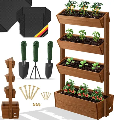 Produktbild von KESSER® Hochbeet mit Etagen Premium Blumenkasten Blumentreppe Pflanztreppe - Gemüsebeet Kräuterbeet Pflanzkübel Frühbeet Blumenbeet Pflanzkasten inkl. Gartenvlies- Beet für Terrasse Balkon & Garten
