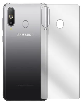 A clear protective film is shown next to a Samsung smartphone.