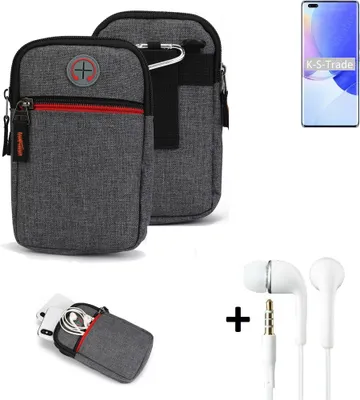 Produktbild von K-S-Trade Gürteltaasche + Kopfhörer kompatibel mit Huawei nova 9 Pro Handy Tasche Holster Schutz Hülle Handy Hülle grau Zusatzfächer 1x