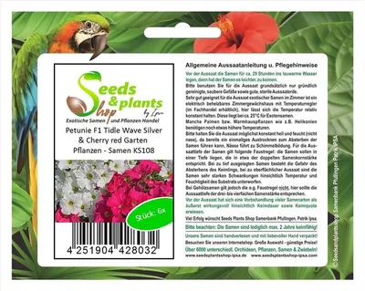 Immagine prodotto di 6x Petunia F1 Tidle Wave Argento e rosso ciliegia Piante da giardino - Semi KS108