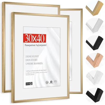 Productafbeelding van Fotoframe 30x40 cm, champagnegoud, aluminium, set van 3 met passe-partout van 21x30 cm, breekvaste kunststof, geschikt voor wandmontage