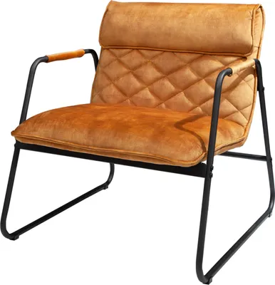 Produktbild von Retro Lounge Sessel MUSTANG LOUNGER senfgelb mit Ziersteppung Wohnzimmersessel Loungesessel