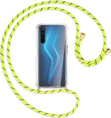Produktbild von Handykette Backcover-Schutzhülle mit Band (Metall goldfarben) für Realme 6 Pro - neongelb