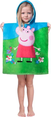 Produktbild von Peppa Pig Badeponcho Badetuch Strandtuch mit Kapuze Peppa Wutz 50 x115cm - Hellblau, 50x115cm