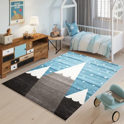 Image de Tapis Salle de séjour Chambre à coucher Tapis moderne Design bleu blanc marron Montagnes Chambre d'enfants Chambre d'adolescents Tapis de jeu 200 x 300 cm