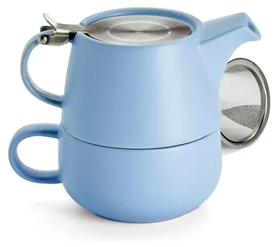 Produktbild von teemando® Tea-for-one Set "Saara", blau Keramik, 4-teilig mit Edelstahlsieb und -deckel