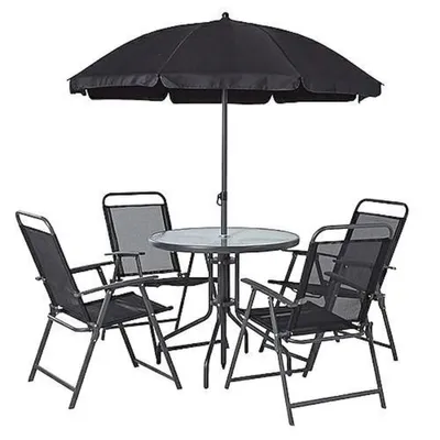 Produktbild von CHILLAX | Gartenmöbelset | 6 Teilig | 4 Stühle | Sonnenschirm Witterungsbeständig | Grau