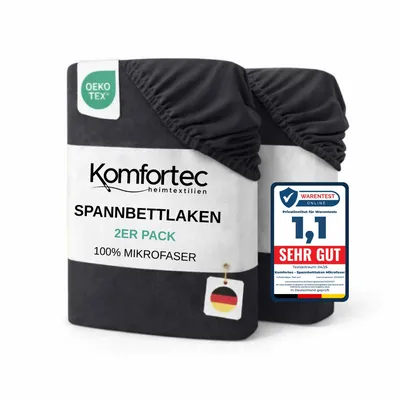 Produktbild von Komfortec Spannbettlaken 2er 180x200 cm, Bettlaken Boxspringbett bis 15cm - 30cm Matratzenhöhe,  Anthrazit
