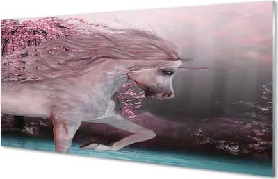 Produktbild von Glasbilder 100x50 Wandkunst Unicorn Bäume See