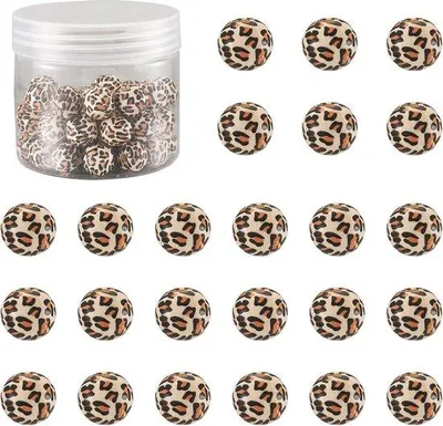Image de 50 perles en bois avec motif léopard pour bijoux et bracelets